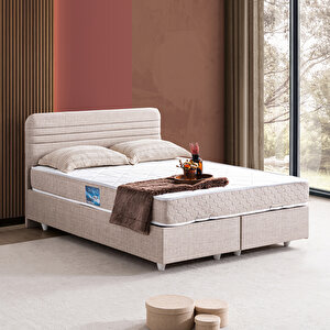 Mila Çift Kişilik Baza Başlık Orthosoft Yatak Seti - Krem 180x200 cm