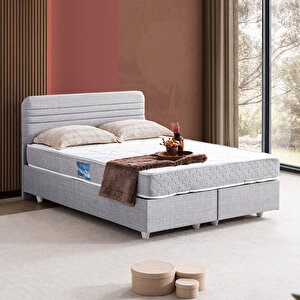 Mila İkili Set, Mila Çift Kişilik Baza Başlık Seti - Açık Gri 160x200 cm