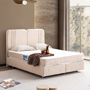 Paul İkili Set, Çift Kişilik Baza Başlık Seti - Krem 180x200 cm