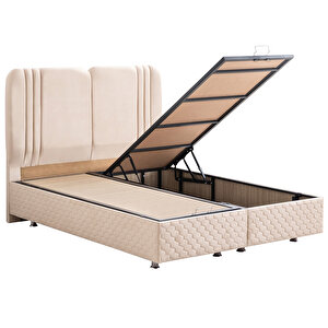 Paul İkili Set, Çift Kişilik Baza Başlık Seti - Krem 180x200 cm