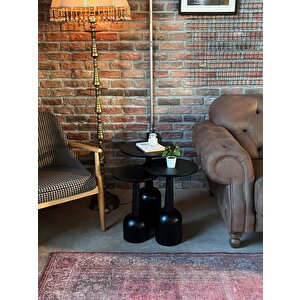 3’lü Zigon Mantar Sehpa Terra| Masif Ahşap Modern Yan Sehpa Takımı Siyah