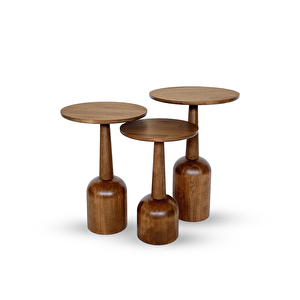 3’lü Zigon Mantar Sehpa Terra| Masif Ahşap Modern Yan Sehpa Takımı