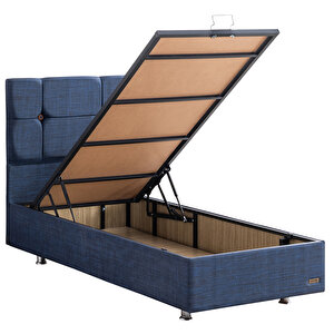 Marta Tek Kişilik Baza Başlık Deluxe Yatak Seti - Lacivert 90x200 cm