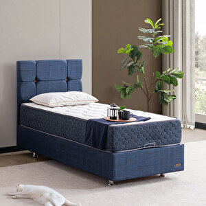 Marta Tek Kişilik Baza Başlık Deluxe Yatak Seti - Lacivert 100x200 cm