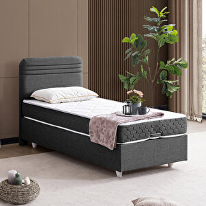 Mila İkili Set, Mila Tek Kişilik Baza Başlık Seti - Antrasit 100x200 cm