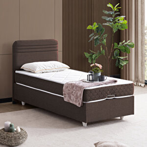Mila Tek Kişilik Baza Başlık Orthosoft Yatak Seti - Koyu Kahve 90x190 cm