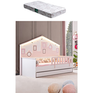 City Yavrulu Montessori Yatak Panolu Korkuluklu + 1 Adet Comfort Yatak