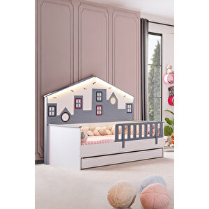 City Yavrulu Montessori Yatak Panolu Korkuluklu + 1 Adet Comfort Yatak