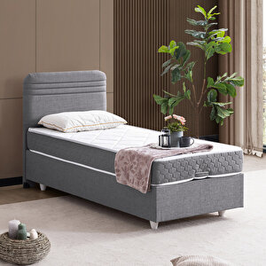 Mila İkili Set, Mila Tek Kişilik Baza Başlık Seti - Gri 90x190 cm