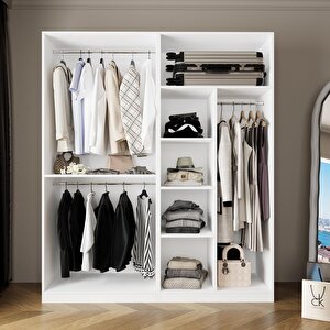 Kc3040 Goss Geniş Kapaksız Gardırop Sistemi, Çift Boy Askılı, 5 Raflı Kapaksız Elbise Dolabı, Beyaz