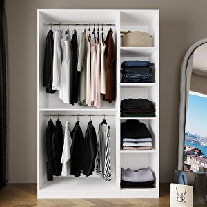 Ka7040 Goss 135 Cm Kapaksız İki Bölmeli Dar Gardırop,askılı Ve Raflı Beyaz Açık Giyinme Dolabı