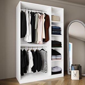 Ka7040 Goss 135 Cm Kapaksız İki Bölmeli Dar Gardırop,askılı Ve Raflı Beyaz Açık Giyinme Dolabı