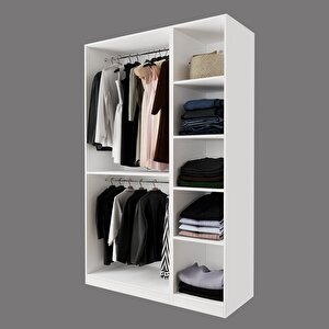 Ka7040 Goss 135 Cm Kapaksız İki Bölmeli Dar Gardırop,askılı Ve Raflı Beyaz Açık Giyinme Dolabı