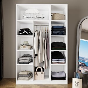 Kb3040 Goss Kapaksız Beyaz İki Bölmeli Gardırop,boy Askılı Ve Dar Raflı Açıkgiyinme Ve Elbise Dolabı