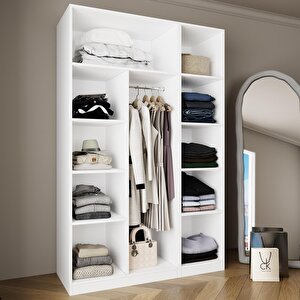 Kb3040 Goss Kapaksız Beyaz İki Bölmeli Gardırop,boy Askılı Ve Dar Raflı Açıkgiyinme Ve Elbise Dolabı