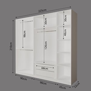 Kd5040 Goss 225 Cm, 3 Askılı, 2 Çekmeceli Dar Raflı Beyaz Giyinme Dolabı