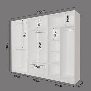 Ke3040 Goss 3’lü Geniş Açık Gardırop,boy Askılı Ve Çekmeceli Modüler Elbise Dolabı