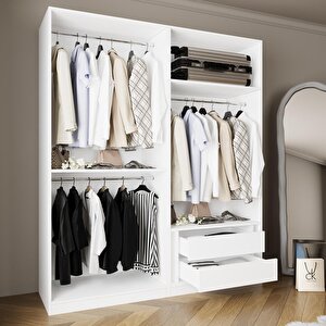 Kc7040 Goss 2 Askılı Ve 2 Çekmeceli Açık Gardırop,geniş Kapaksız Elbise Dolabı,beyaz Modern Tasarım