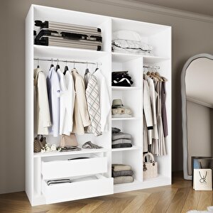 Kc5040 Goss 2 Askılı Ve 2 Çekmeceli Açık Gardırop,geniş Kapaksız Elbise Dolabı,beyaz Modern Tasarım