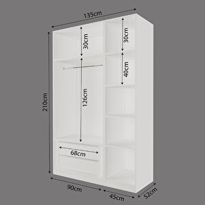 Kb5040 Goss Kapaksız İki Bölmeli Dar Gardırop,askılı,çekmeceli Ve Raflı Beyaz Açık Giyinme Dolabı