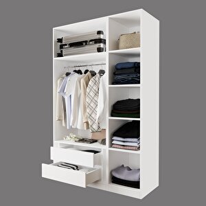 Kb5040 Goss Kapaksız İki Bölmeli Dar Gardırop,askılı,çekmeceli Ve Raflı Beyaz Açık Giyinme Dolabı