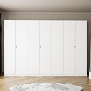 Kf2040 Goss 315 Cm Beyaz 7 Kapaklı Gardırop, 4 Askılı, Raflı,2 Yüklüklü Ve 2 Çekmeceli Elbise Dolabı