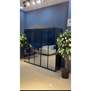 Esla Modüllü 5 Cam Kapaklı Giyinme Dolabı %100 Mdf (kurulum Dahi̇l) Antrasit