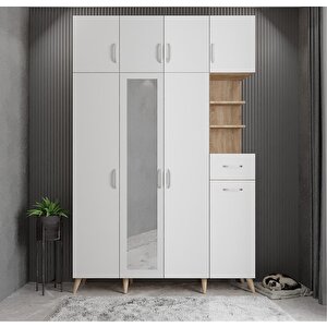 Yıldız Dört Kapaklı Portmanto Meşe&beyaz P.d.y._8_180cm 160 cm