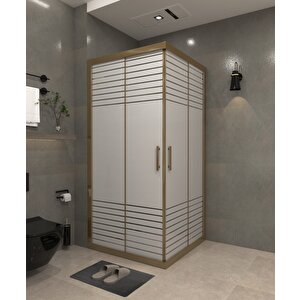 90 X 90 Kumlama  Cam Desen 11  Kare Köşe Girişli Kabin İnox Profil 6mm 90x90 cm