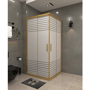 70 X 70   Kumlama  Cam Desen 11  Kare Köşe Girişli Kabin Gold Profil 6mm 70x70 cm