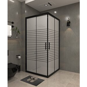 80 X 80   Kumlama  Cam Desen 10   Kare Köşe Girişli Kabin Siyah Profil 6mm 80x80 cm