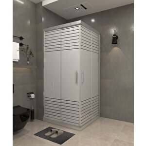 70 X 70   Kumlama  Cam Desen 11 Kare Köşe Girişli Kabin Parlak Profil 6mm 70x70 cm