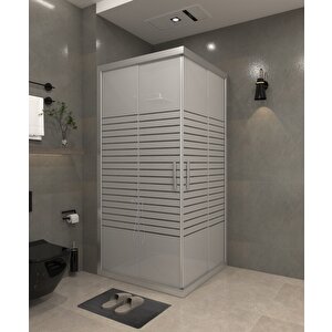 110 X 110 Kumlama  Cam Desen 10  Kare Köşe Girişli Kabin Parlak Profil 6mm 110x110 cm