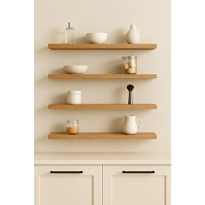 50 Cm 4lü Safir Meşe Mdf Uçan Duvar Rafı Gizli Bağlantı Kitaplık