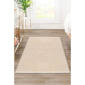 Comfort  Düz Saçaklı Peluş Halı Bej 100x600 cm