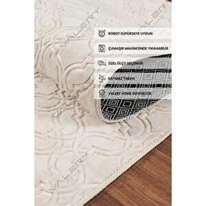 Vl Yıkanabilir Kaymaz Tabanlı Violin Embos Kesme Rulo Halı Yolluk Krem Z1002b