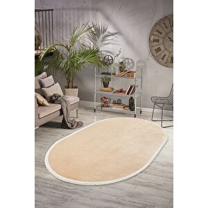 Comfort  Düz Saçaklı Peluş Halı Bej 80x300 cm