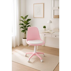 Abant Pembe Çalışma Sandalyesi | Minderli | Ayarlanabilir Döner Tekerlekli Öğrenci & Ofis Sandalyesi