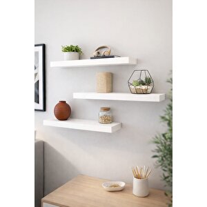 Beyaz Uçan Duvar Rafı 3lü Set Gizli Raf 15cm X 30cm Beyaz