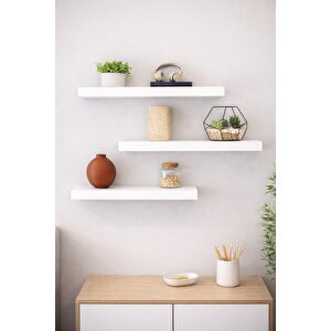 Beyaz Uçan Duvar Rafı 3lü Set Gizli Raf 15cm X 30cm Beyaz