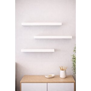 Beyaz Uçan Duvar Rafı 3lü Set Gizli Raf 15cm X 40cm Beyaz
