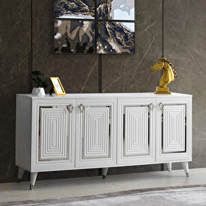 Santos 4 Kapaklı Gümüş Detaylı Yemek Odası Konsol Gümüş