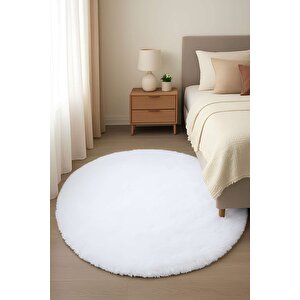 Vl Oval Comfort Overloksuz Beyaz Peluş Halı 80x80 cm