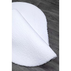 Vl Oval Comfort Overloksuz Beyaz Peluş Halı 80x80 cm