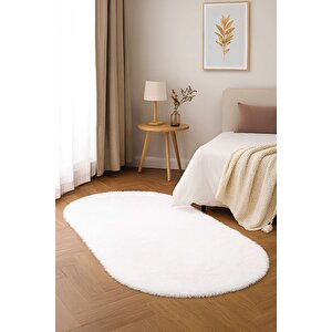 Vl Oval Comfort Overloksuz Beyaz Peluş Halı 200x450 cm