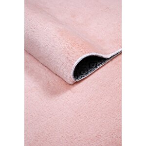 Vl Oval Comfort Overloklu Peluş Yolluk Halı Pembe 100x500 cm