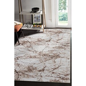 Vl Yıkanabilir Kaymaz Tabanlı Silvia Kesme Rulo Halı Yolluk Gri-beyaz-siyah 80x350 cm