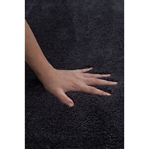 Vl Yıkanabilir Premium Ponpon Saçaklı Kaymaz Taban Post Peluş Banyo Paspası 2'li Takım Antrasit Antrasit