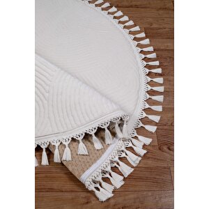 Rölyef Joy Daire Vizon Kaymaz Taban Kesme Halı Pon Pon 80x80 cm