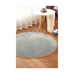 Yuvarlak Comfort Overloklu Gri Peluş Halı 120x120 cm